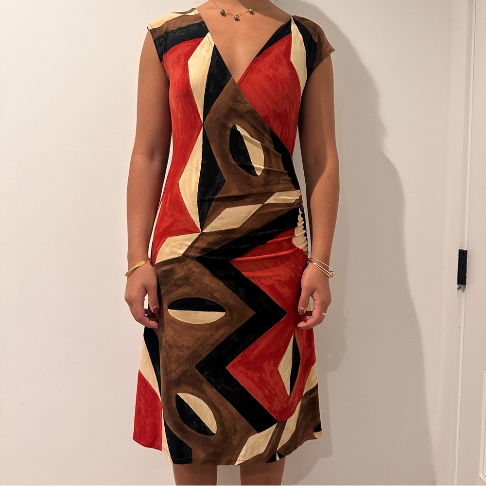 Geometric Print Wrap Dress